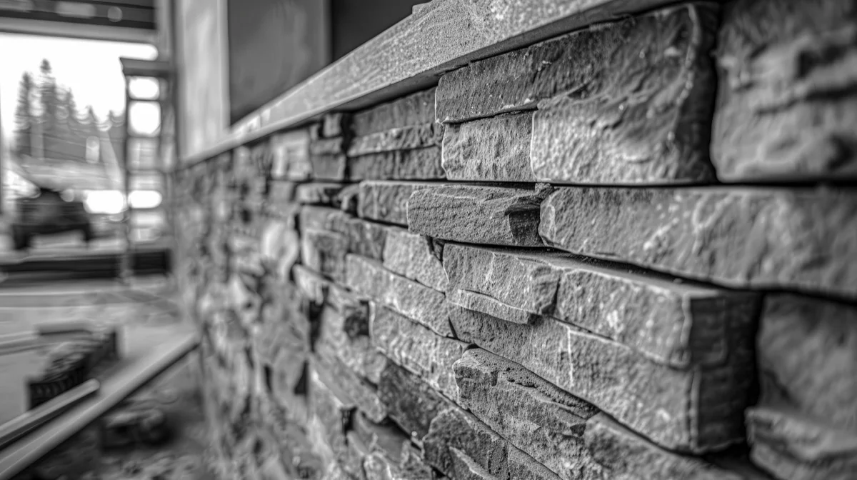 Close-up of dressed stone wall, texture and mortar joints